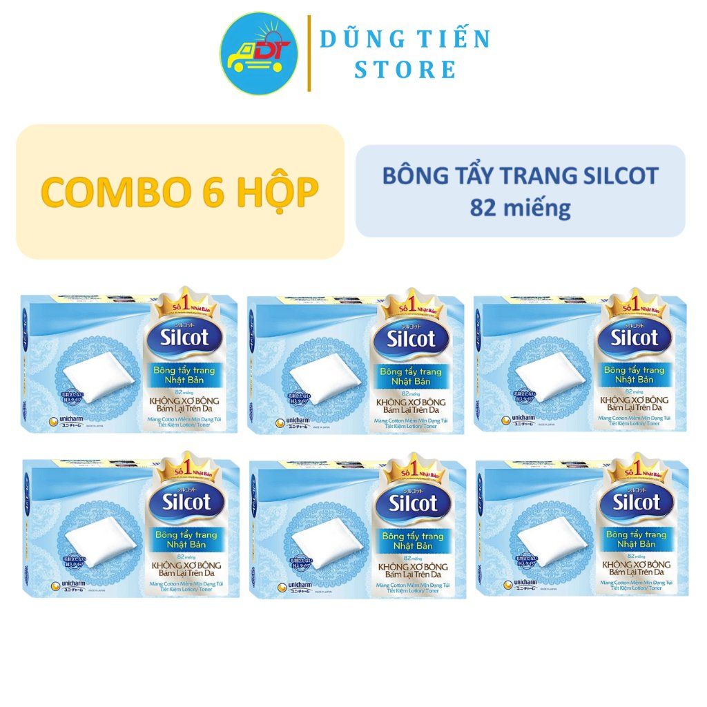 Combo 6 hộp bông tẩy trang Silcot hộp 82 miếng Nhật Bản