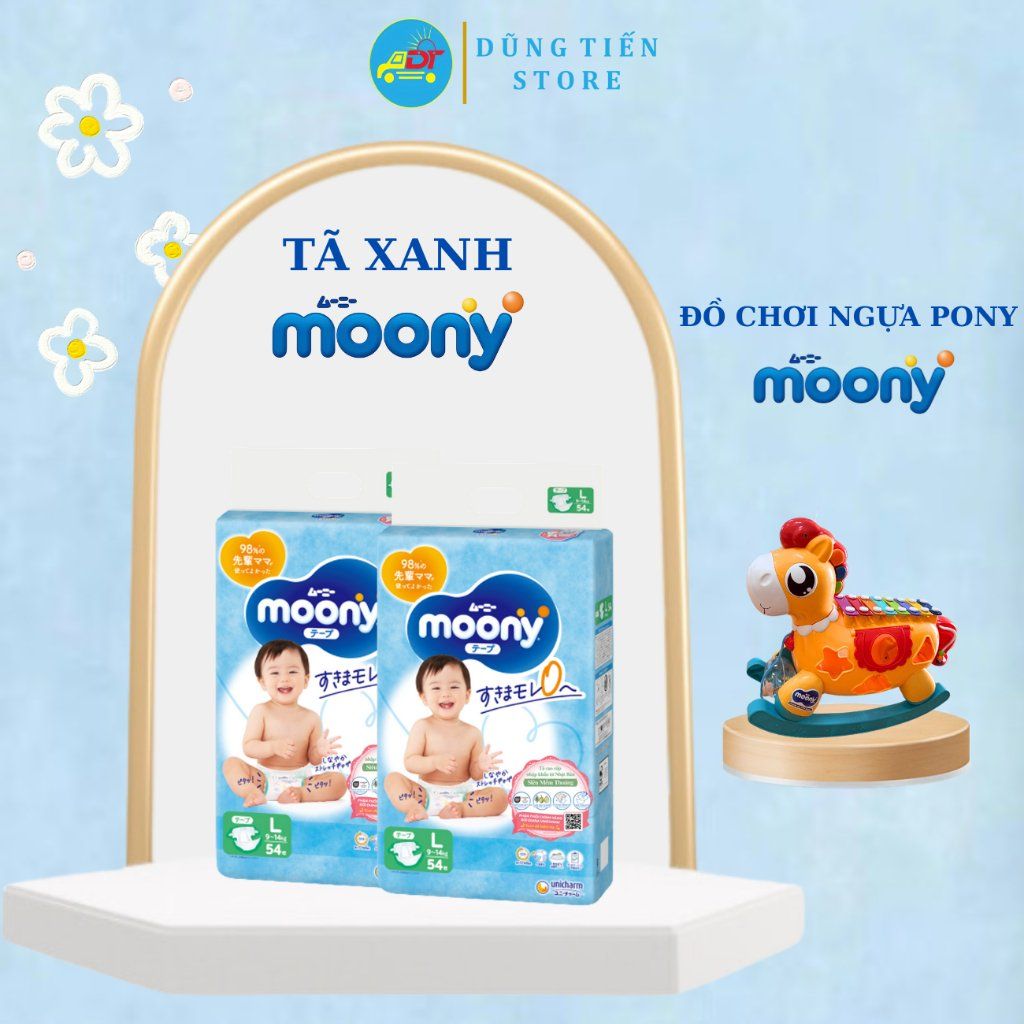 (Có Quà) Combo 2 gói tã Moony xanh size bất kỳ tặng đồ chơi trẻ em