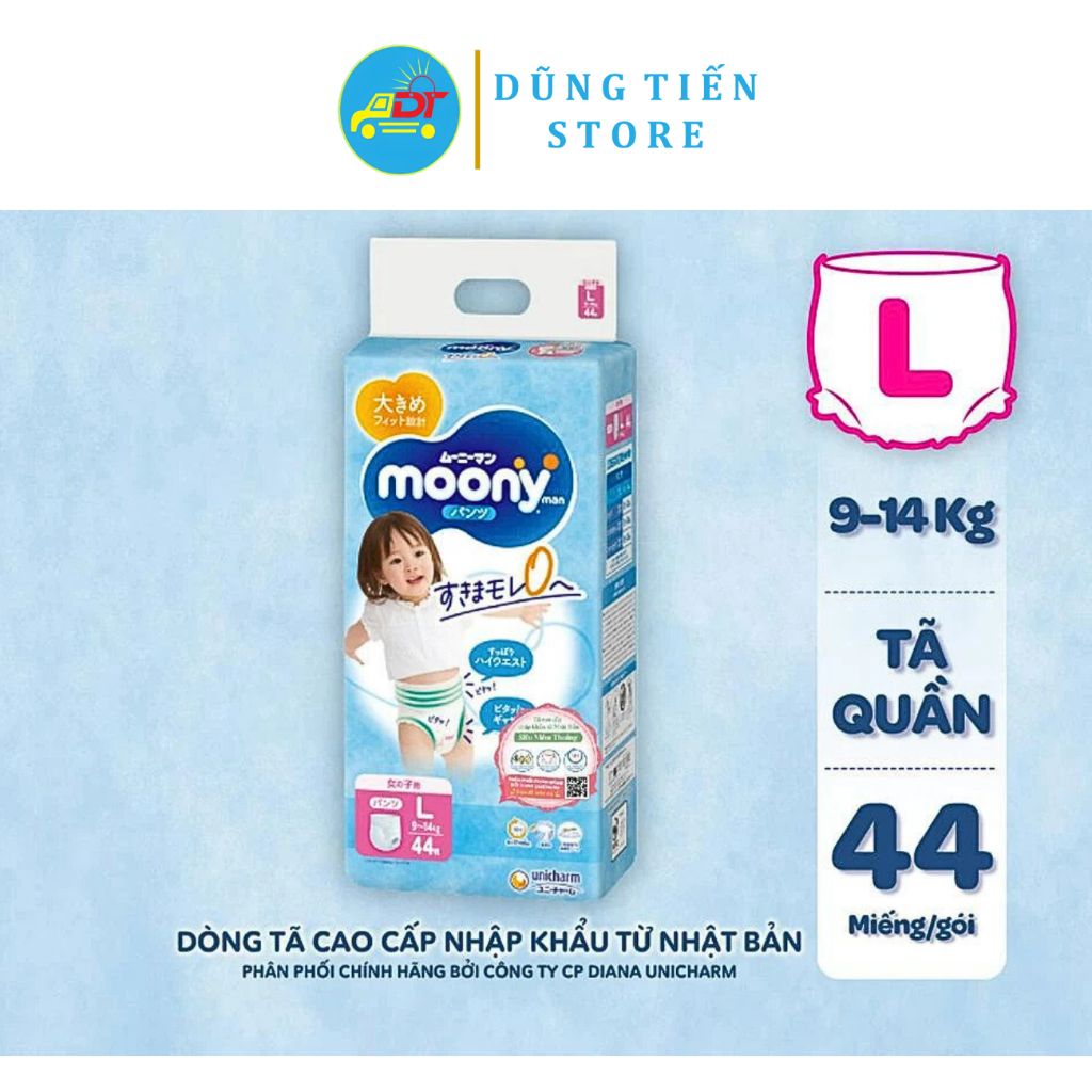 Tã quần Moony xanh bé gái L44/XL38/XXL26 Dũng Tiến Store