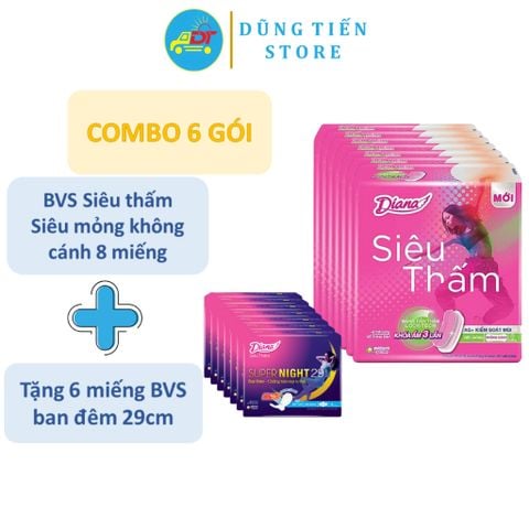  Bộ 6 gói băng vệ sinh Diana siêu thấm siêu mỏng không cánh gói 8 miếng 