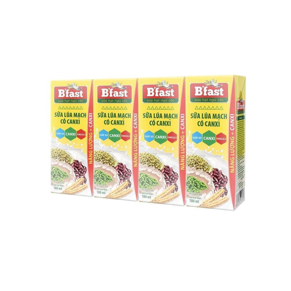 Sữa B'fast hạt/ngũ cốc/lúa mạch các vị, lốc 4 hộp x 180ml