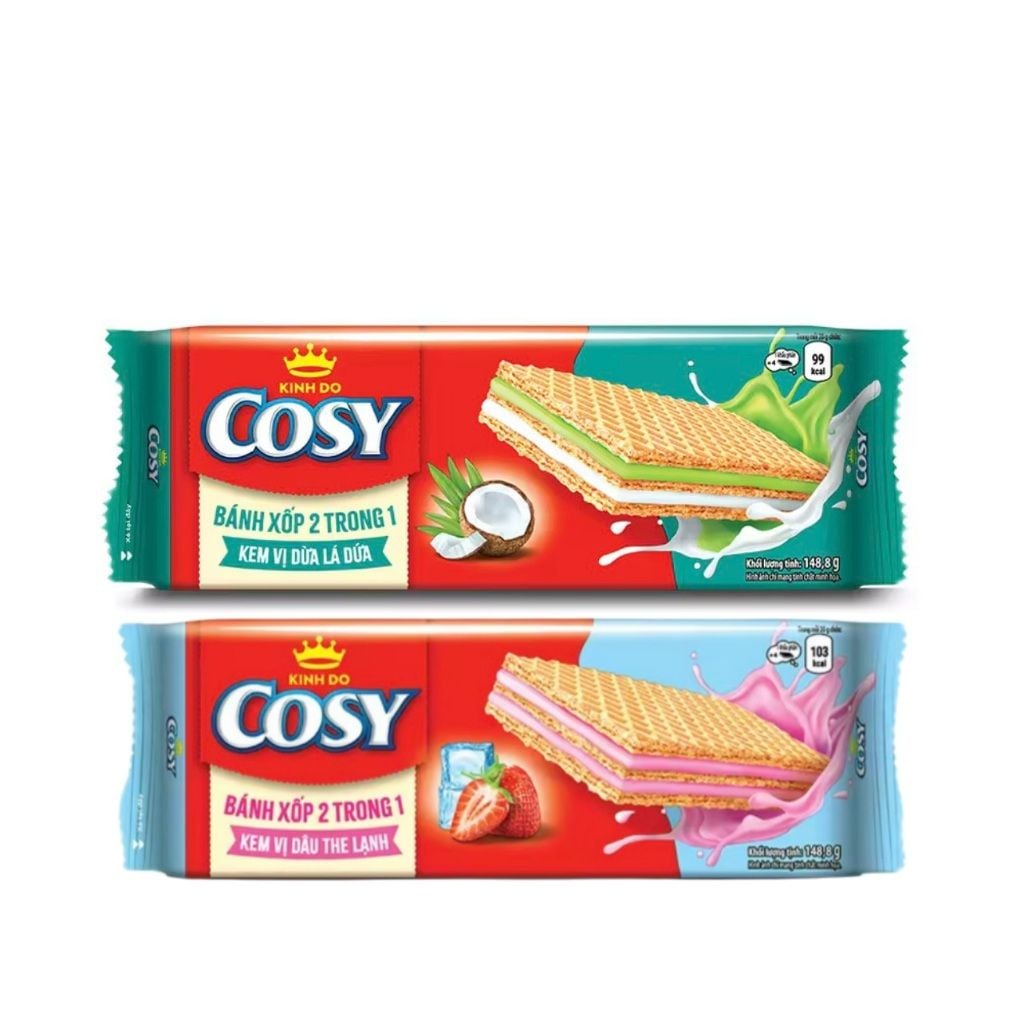 Bánh Xốp Cosy 2 trong 1 - Vị Kem Dâu The Lạnh/ Kem Dừa Lá Dứa các vị