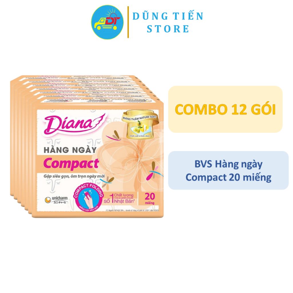 Bộ 12 gói băng vệ sinh hàng ngày Diana compact kháng khuẩn cool fresh