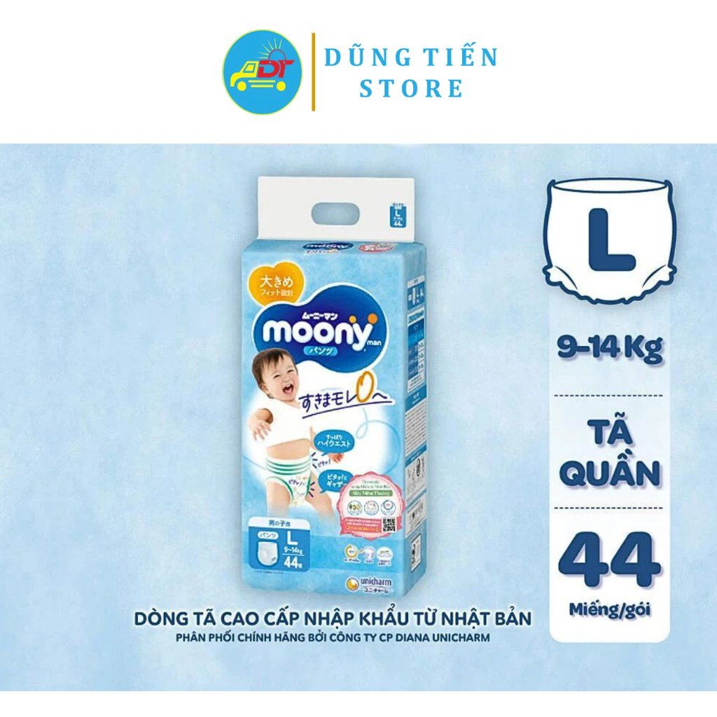 Tã quần Moony xanh bé trai L44/XL38/XXL26 Dũng Tiến Store
