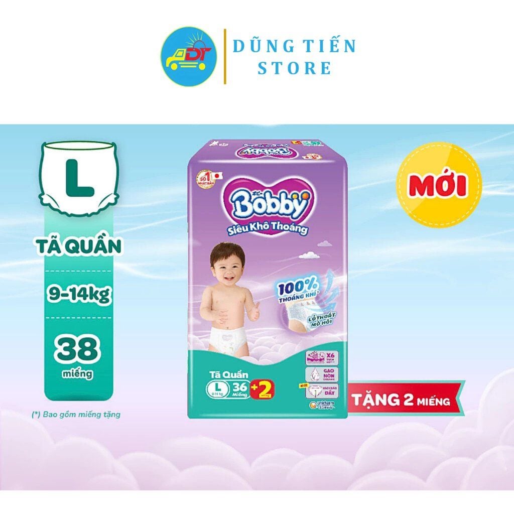 Tã quần Bobby siêu khô thoáng M18/ M42+4/ L16/ L36+2/ L48+6/ L48+4  Dũng Tiến Store