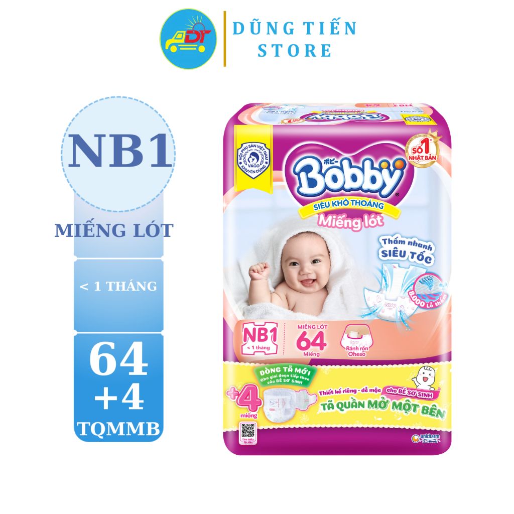 Miếng lót sơ sinh Bobby NB1 NB2 êm mềm khô thoáng Dũng Tiến Store