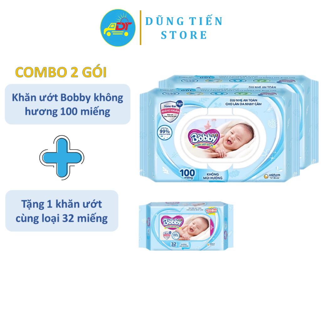 Khăn ướt Bobby trẻ em không hương kháng khuẩn