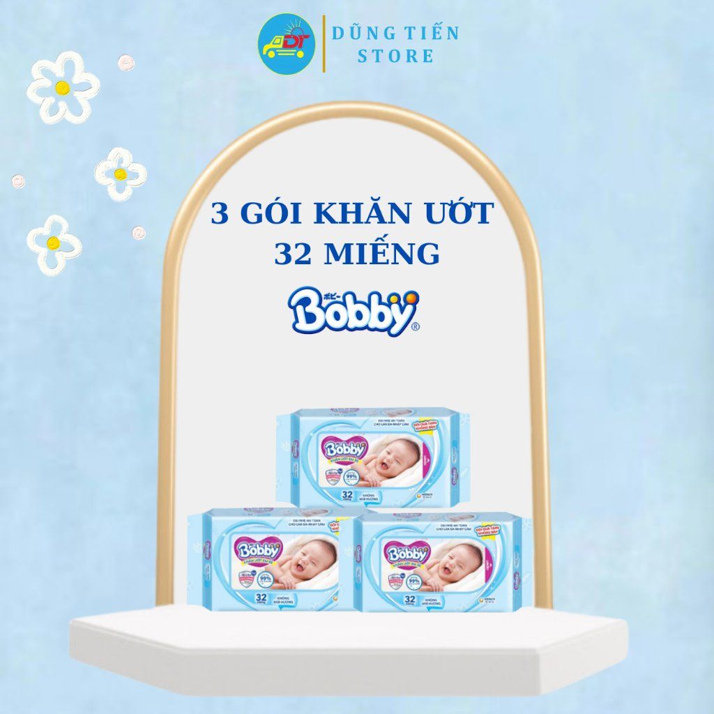 [QUÀ TẶNG KHÔNG BÁN] Khăn ướt Bobby 3 gói 32 miếng