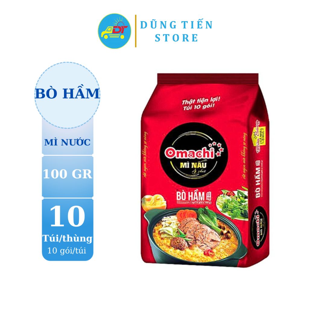 Mì nấu Omachi vị bò hầm thùng 10 túi x 10 gói x 100gr