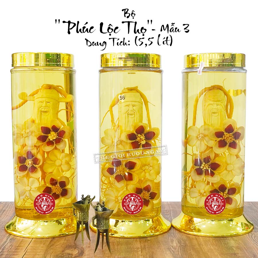 Bình Sâm Điêu Khắc Phúc Lộc Thọ Số 56 (5,5 Lít) Bộ 3 Bình - Mẫu 3