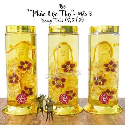 Bình Sâm Điêu Khắc Phúc Lộc Thọ Số 56 (5,5 Lít) Bộ 3 Bình - Mẫu 3