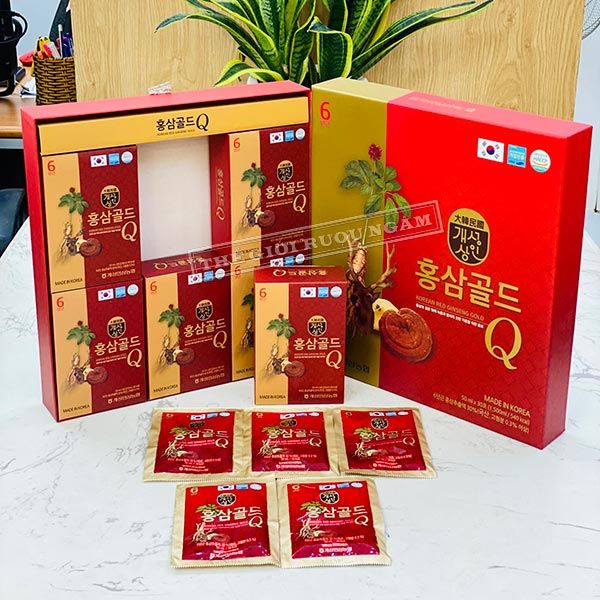  Nước Hồng Sâm Nhung Hươu Linh Chi Gold Q Hàn Quốc Hộp 30 Gói x 50ml 