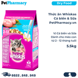  Thức ăn Whiskas cá biển & sữa 5,5kg - Dành cho mèo từ 2-12 tháng 