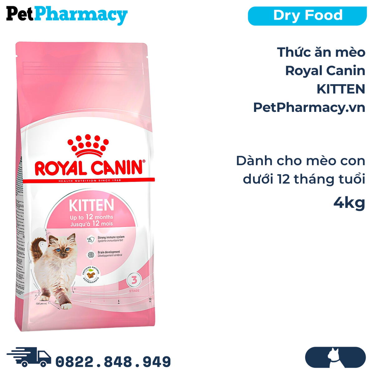  Thức ăn mèo Royal Canin KITTEN 4kg - Dành cho mèo con dưới 12 tháng tuổi 