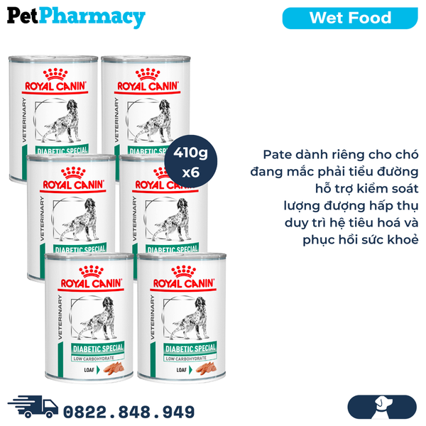  Combo Pate chó Royal Canin Diabetic Special Low Carbohydrate Loaf 410g - 6 lon - Hỗ trợ tiểu đường 