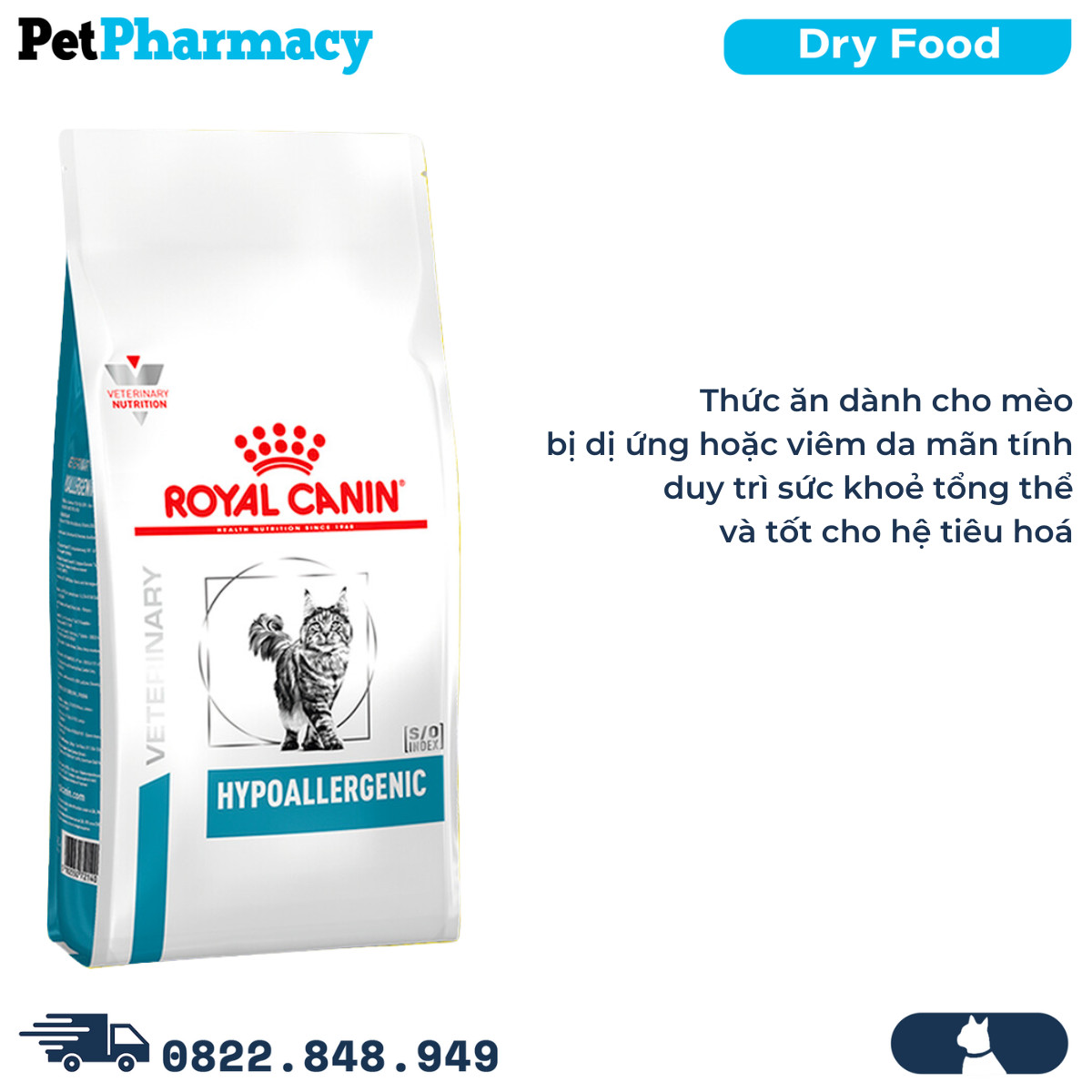  Thức ăn mèo Royal Canin Hypoallergenic Feline 2kg - Điều trị dị ứng 