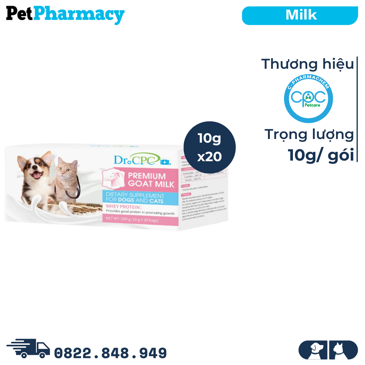  Sữa cho chó mèo Dr.CPC Premium Goat Milk Dietary Supplement for Dogs & Cats Hộp 200g - Sữa dê, hỗ trợ cân bằng dinh dưỡng cho chó mèo mọi lứa tuổi 