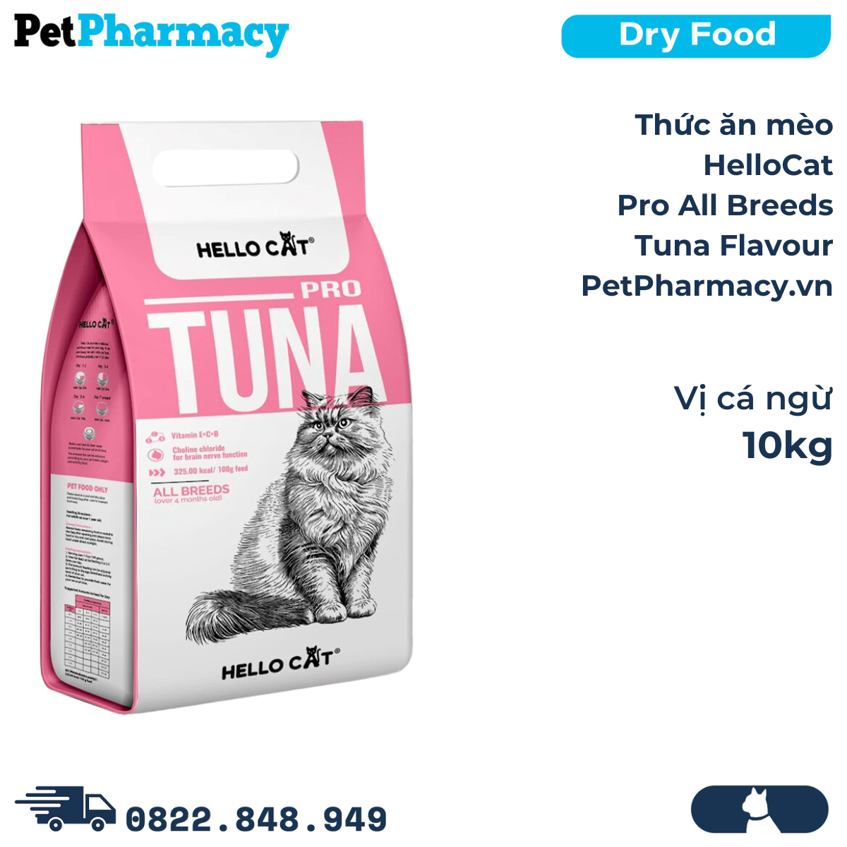  Thức ăn mèo HelloCat Pro All Breeds Tuna Flavour 10kg - Vị cá ngừ 