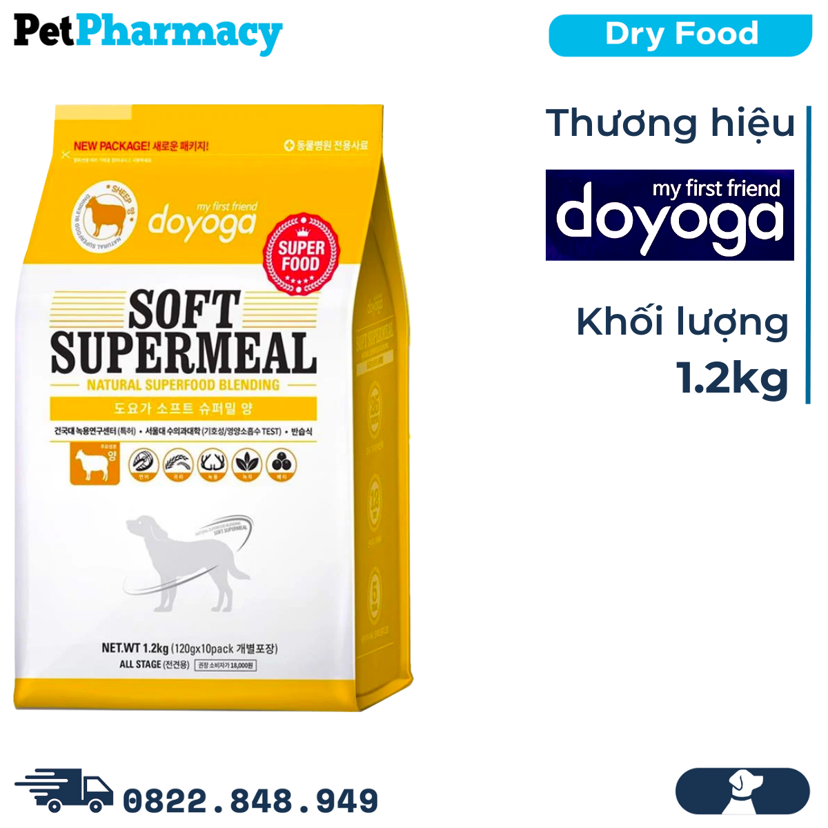  Thức ăn chó Doyoga Soft SuperMeal Lamb 1.2kg - Hạt mềm vị cừu PetPharmacy 