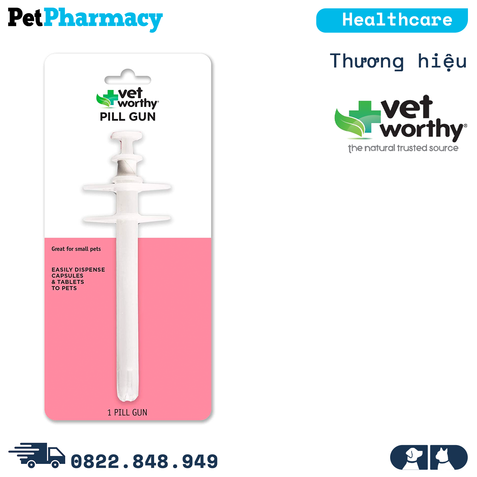  Dụng cụ bơm thuốc Vet Worthy Pill Gun Medicine - hỗ trợ cho thú cưng uống thuốc dạng viên PetPharmacy 