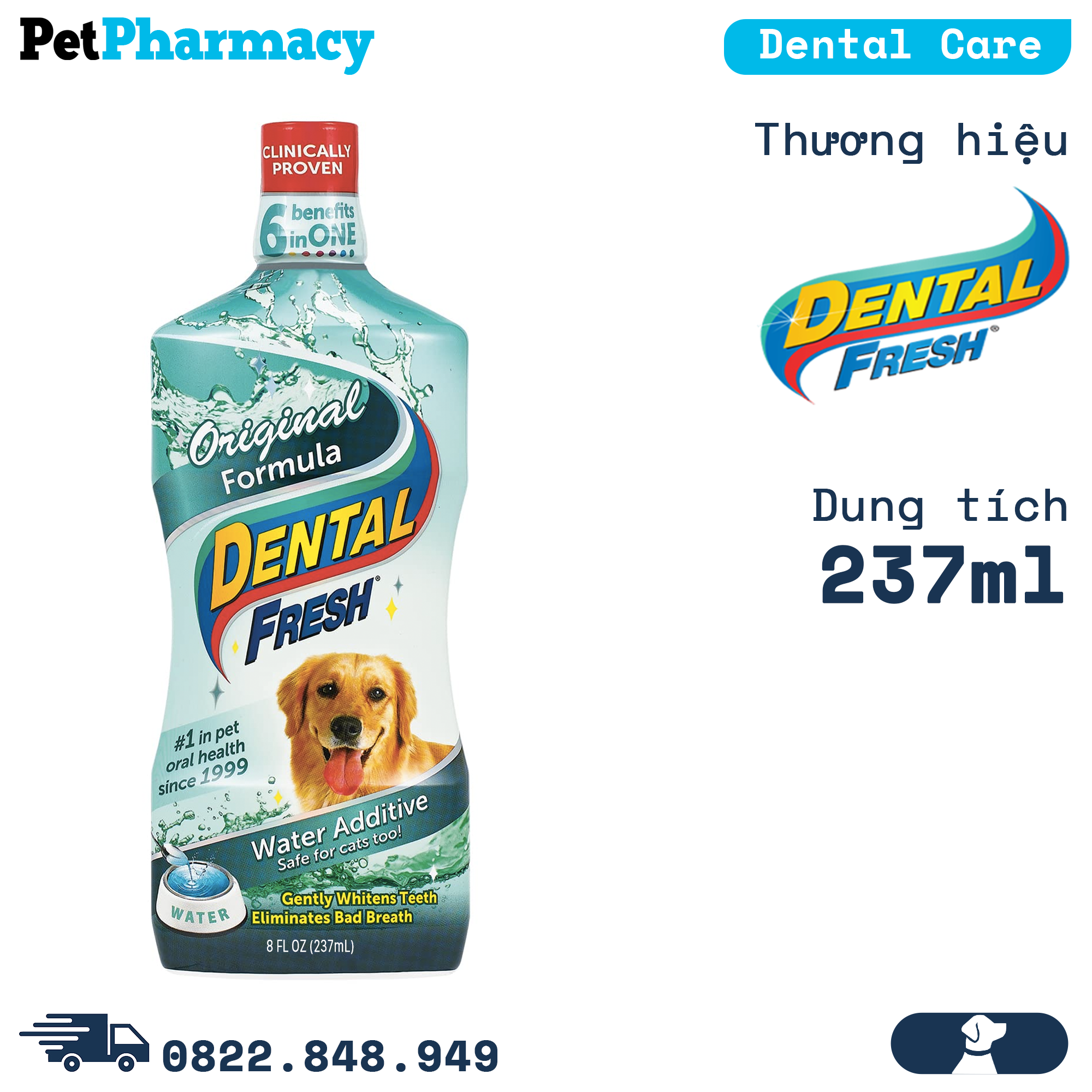  Dung dịch DENTAL FRESH Original giảm mảng bám răng ngừa hôi miệng tức thì - 237ml PetPharmacy 