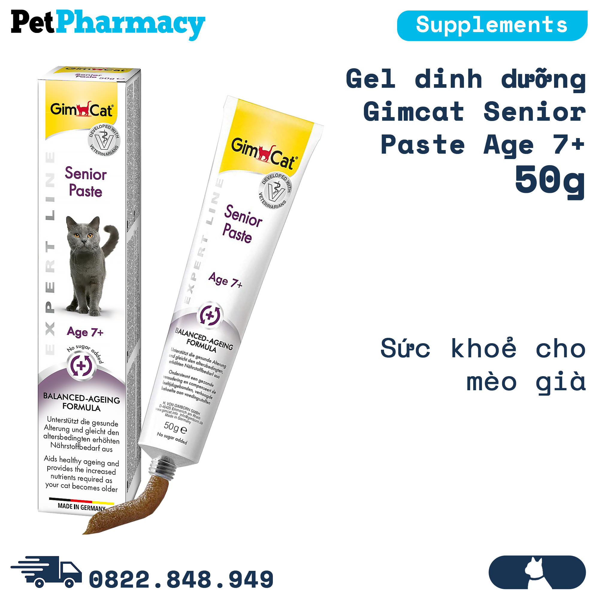  Gel dinh dưỡng Gimcat Senior Paste Age 7+ - 50g - Hỗ trợ sức khỏe cho mèo già 