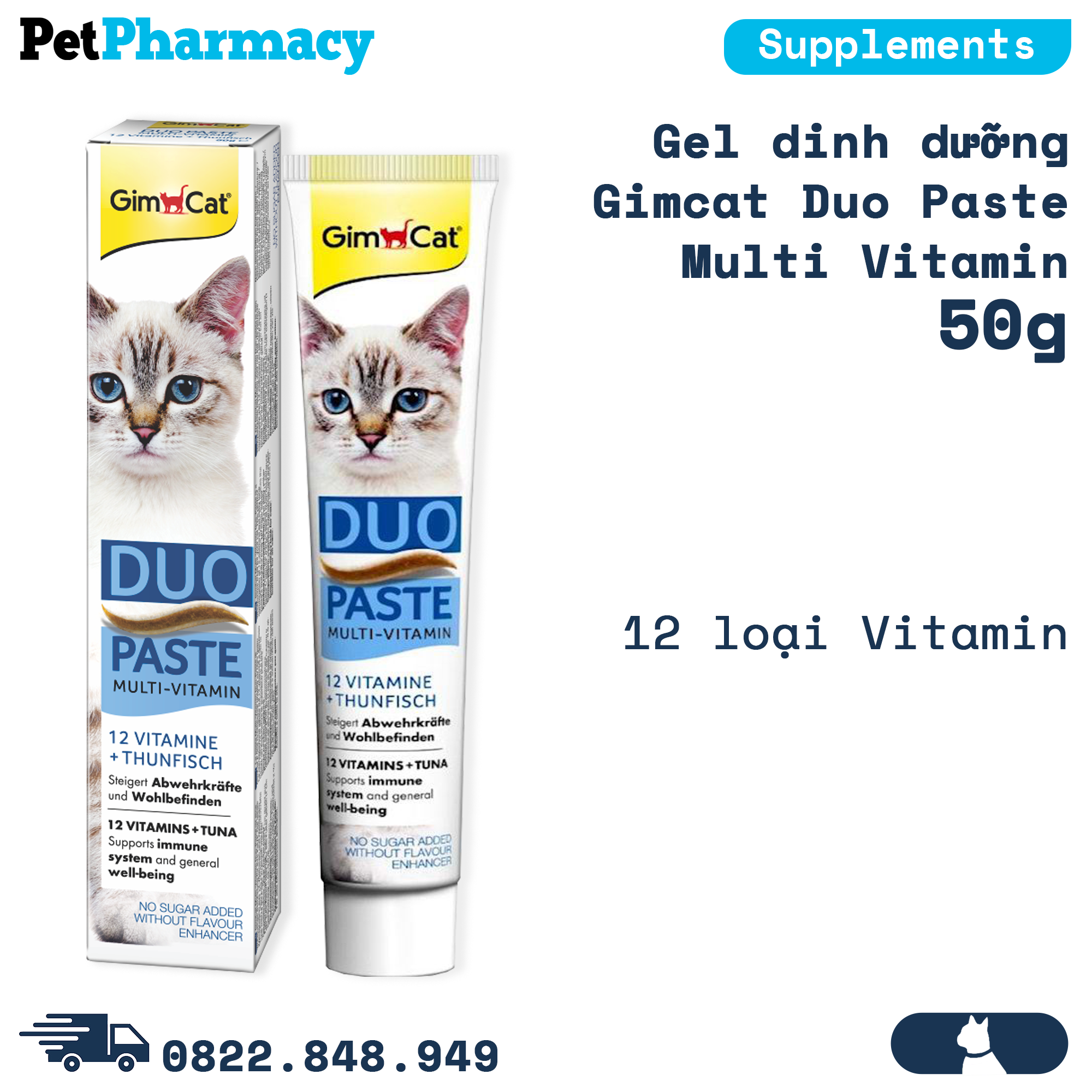 Gel dinh dưỡng GimCat Duo Paste Multi Vitamin 50g - 12 loại Vitamin –  PetPharmacy.vn - Online Pet Pharmacy Việt Nam