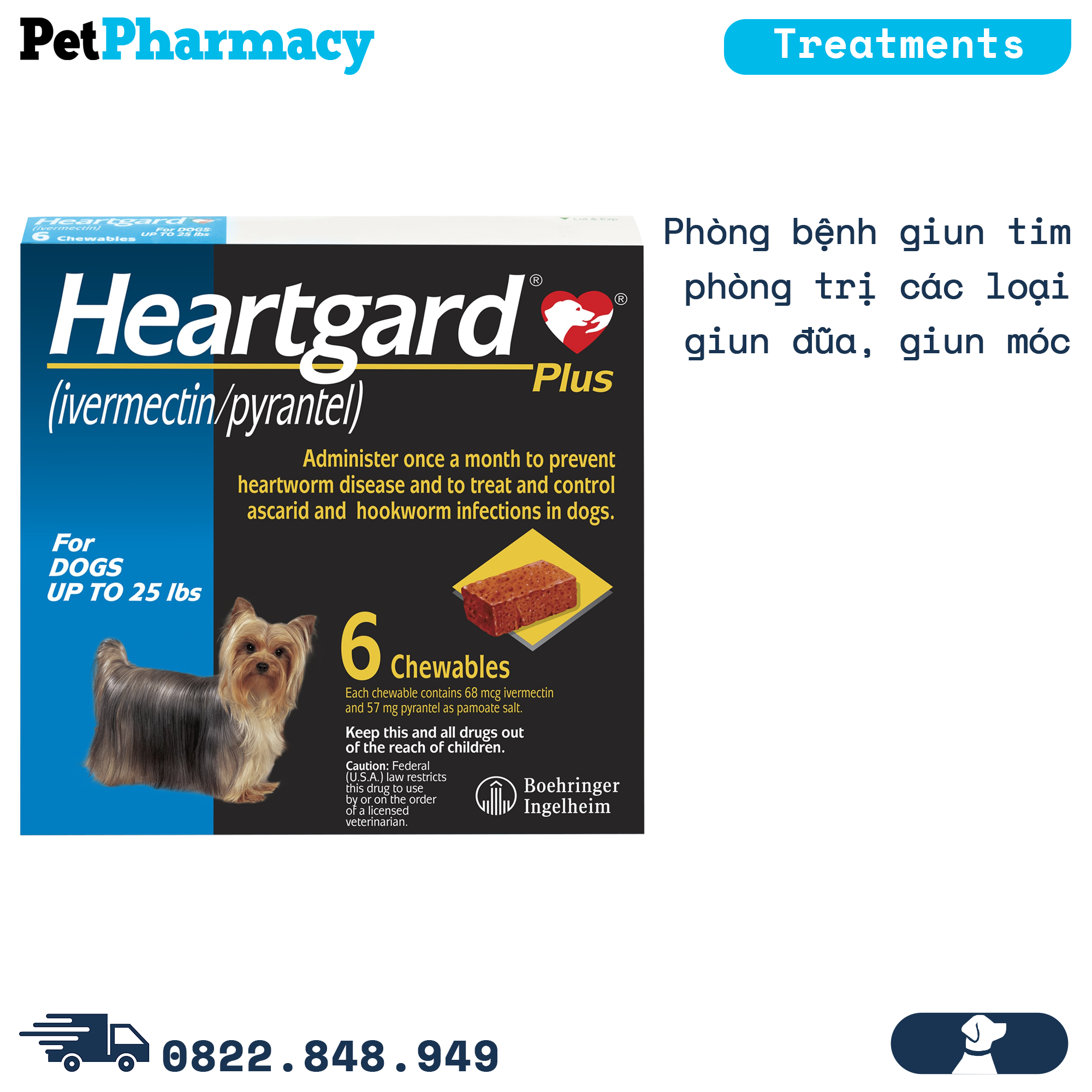  Heartgard Plus < 25lbs - Viên nhai phòng Giun tim chó < 11.5 kg - 1 viên 