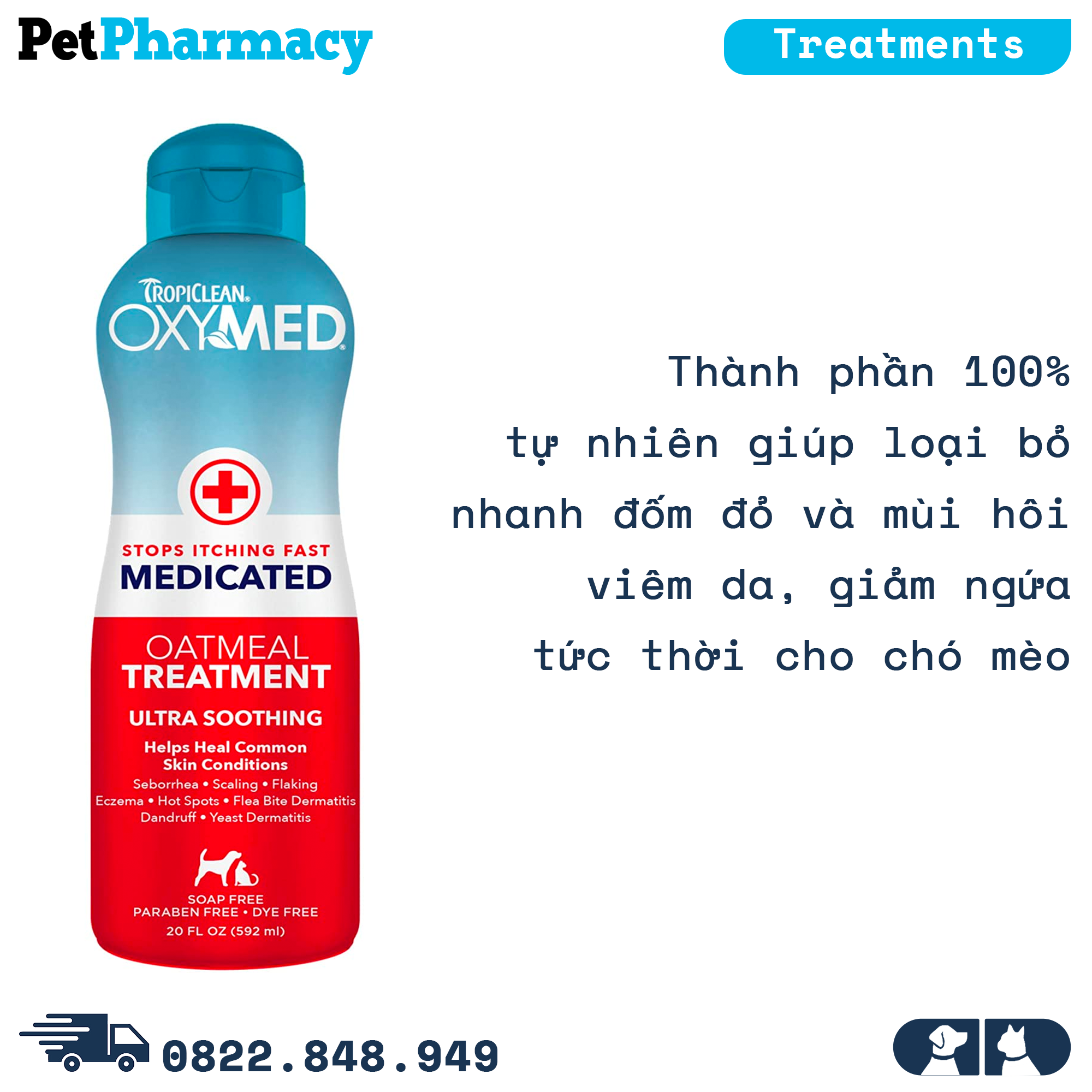  Kem bôi TropiClean OXYMED Stops Itching Fast Medicated 592ml - Loại bỏ nhanh đốm đỏ và mùi hôi viêm da, giảm ngứa tức thời cho chó mèo PetPharmacy 