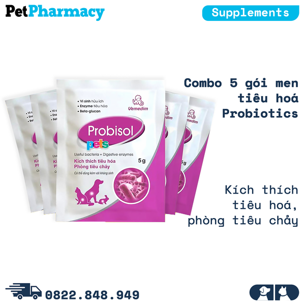  Combo 5 gói men tiêu hoá Probiotics - Kích thích tiêu hoá, phòng tiêu chảy PetPharmacy 