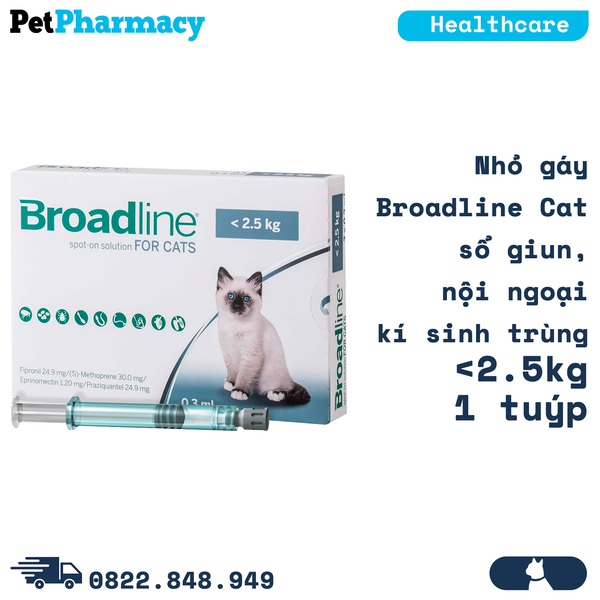  Nhỏ gáy Broadline Cat sổ giun, nội ngoại kí sinh trùng <2.5kg - 1 tuýp PetPharmacy 
