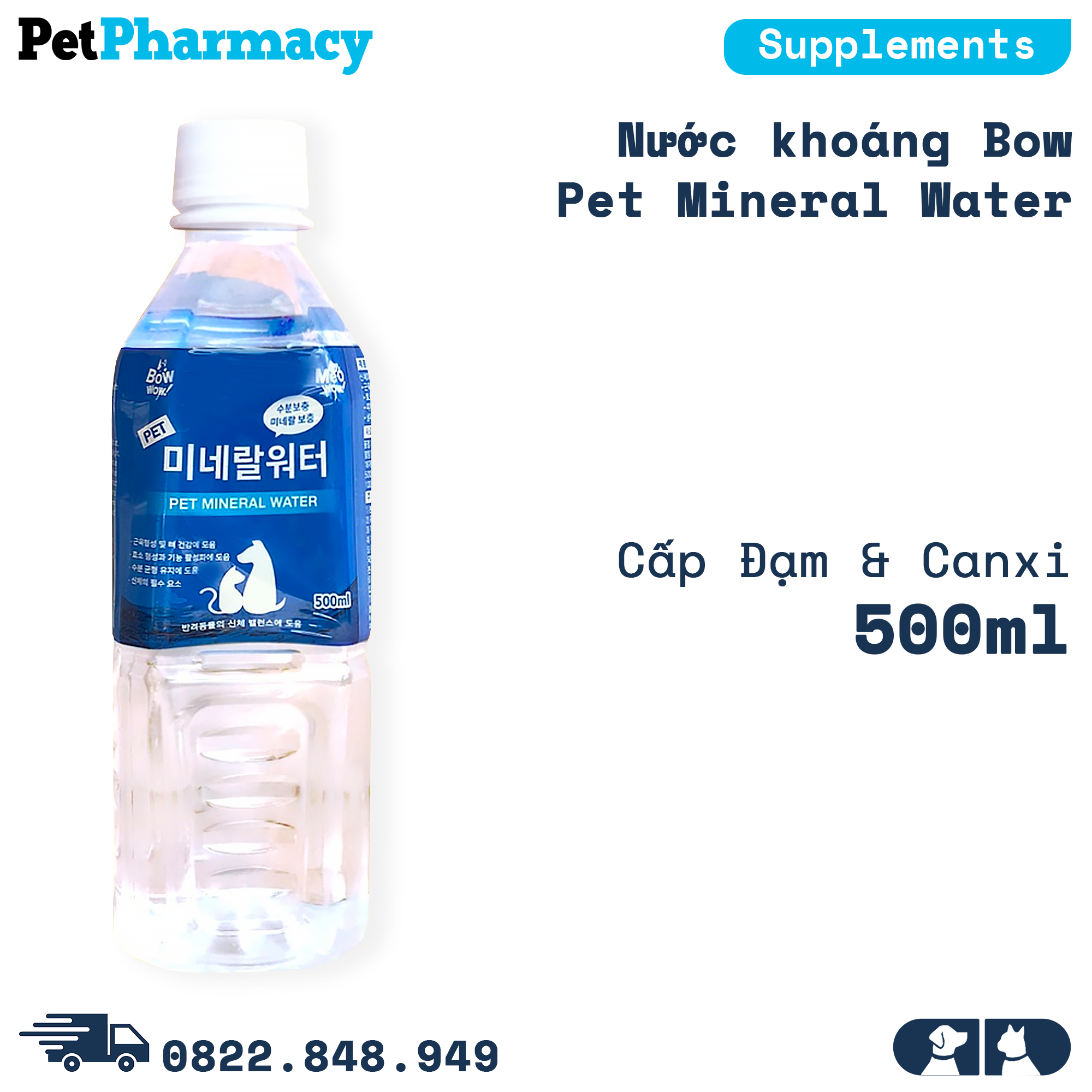  Nước khoáng Bow Pet Mineral Water 500ml - Cấp Đạm & Canxi PetPharmacy 