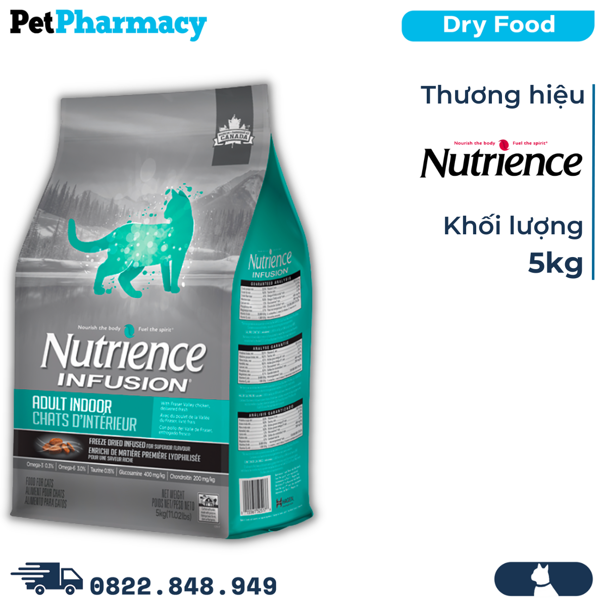  Thức ăn mèo Nutrience Infusion Adult Indoor thịt gà rau củ 5kg - Dành cho mèo trưởng thành PetPharmacy 
