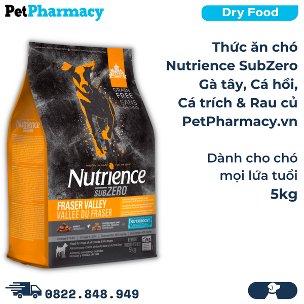  Thức ăn chó Nutrience SubZero 5kg - Gà tây, Cá hồi, Cá trích & Rau củ, cho chó mọi lứa tuổi PetPharmacy 