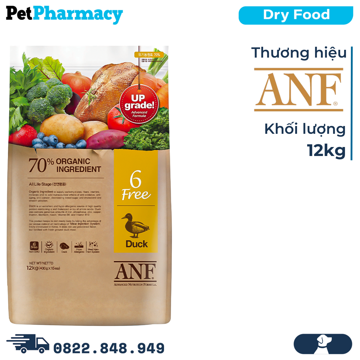  Thức ăn chó ANF vịt 12kg - Duck PetPharmacy 