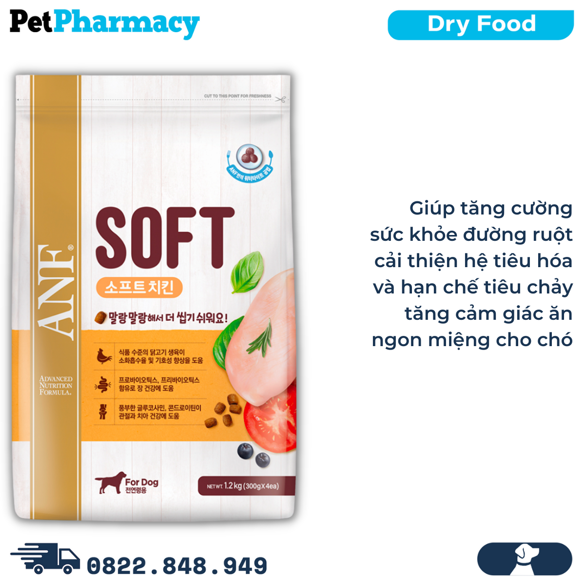  Thức ăn chó ANF Soft Chicken 1.2kg - Hạt mềm vị Gà PetPharmacy 