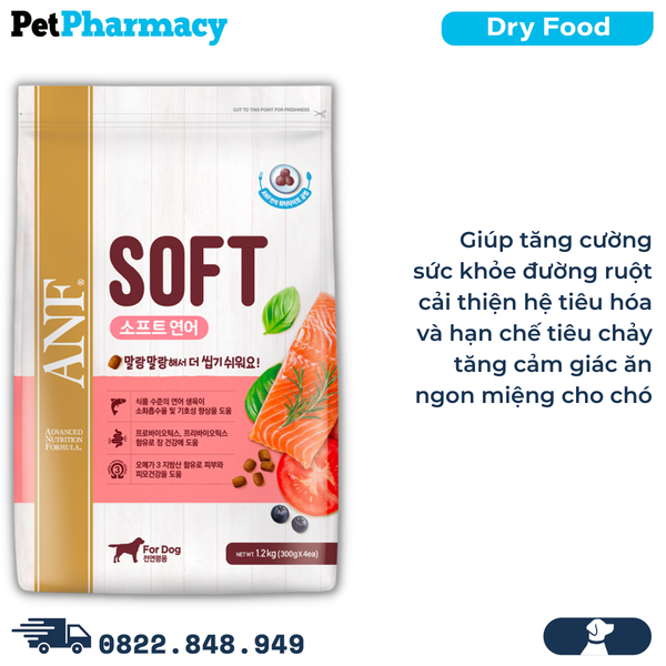  Thức ăn chó ANF Soft Salmon 1.2kg - Hạt mềm vị Cá Hồi PetPharmacy 