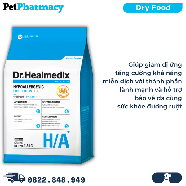  Thức ăn chó Dr.Healmedix Hypoallergenic Pure Protein Plus H/A 1.5kg - Hỗ trợ giảm dị ứng PetPharmacy 