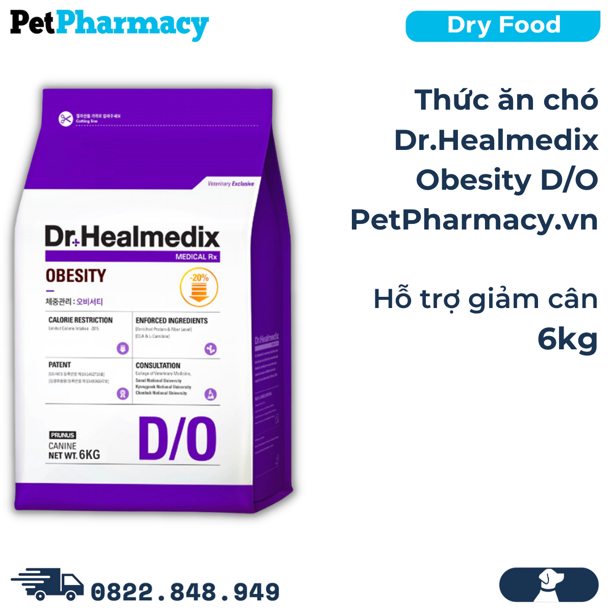  Thức ăn chó Dr.Healmedix Obesity D/O 6kg - Hỗ trợ giảm cân PetPharmacy 