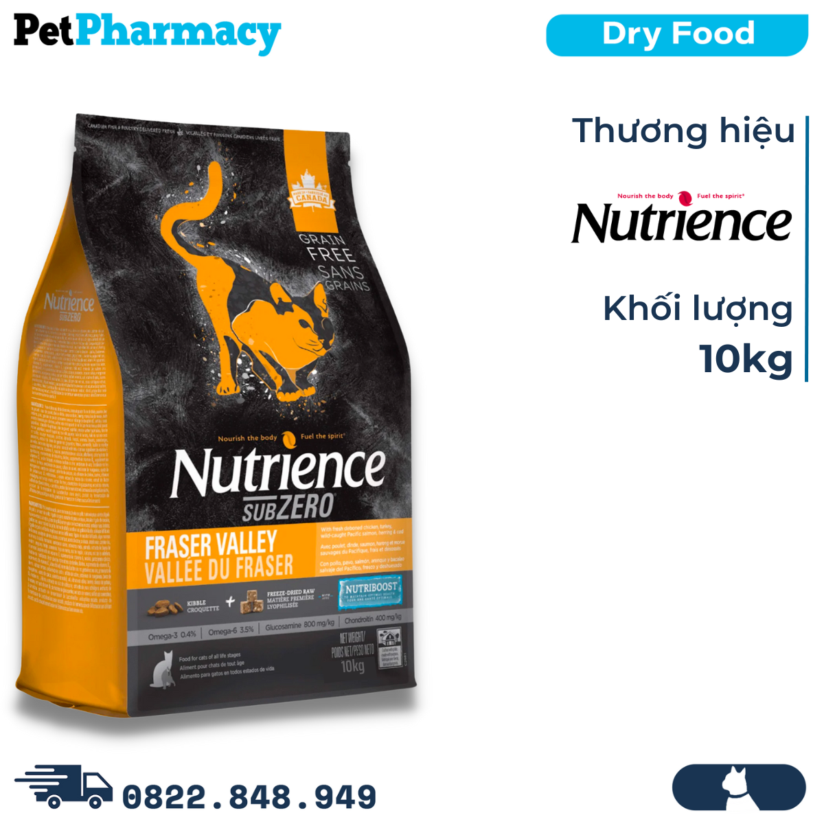  Thức ăn mèo Nutrience SubZero 10kg - Gà tây, cá hồi, cá trích, cá tuyết và rau củ quả tự nhiên, cho mèo mọi lứa tuổi PetPharmacy 