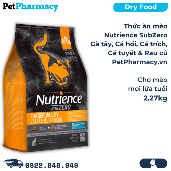  Thức ăn mèo Nutrience SubZero 2.27kg - Gà tây, cá hồi, cá trích, cá tuyết và rau củ quả tự nhiên, cho mèo mọi lứa tuổi PetPharmacy 