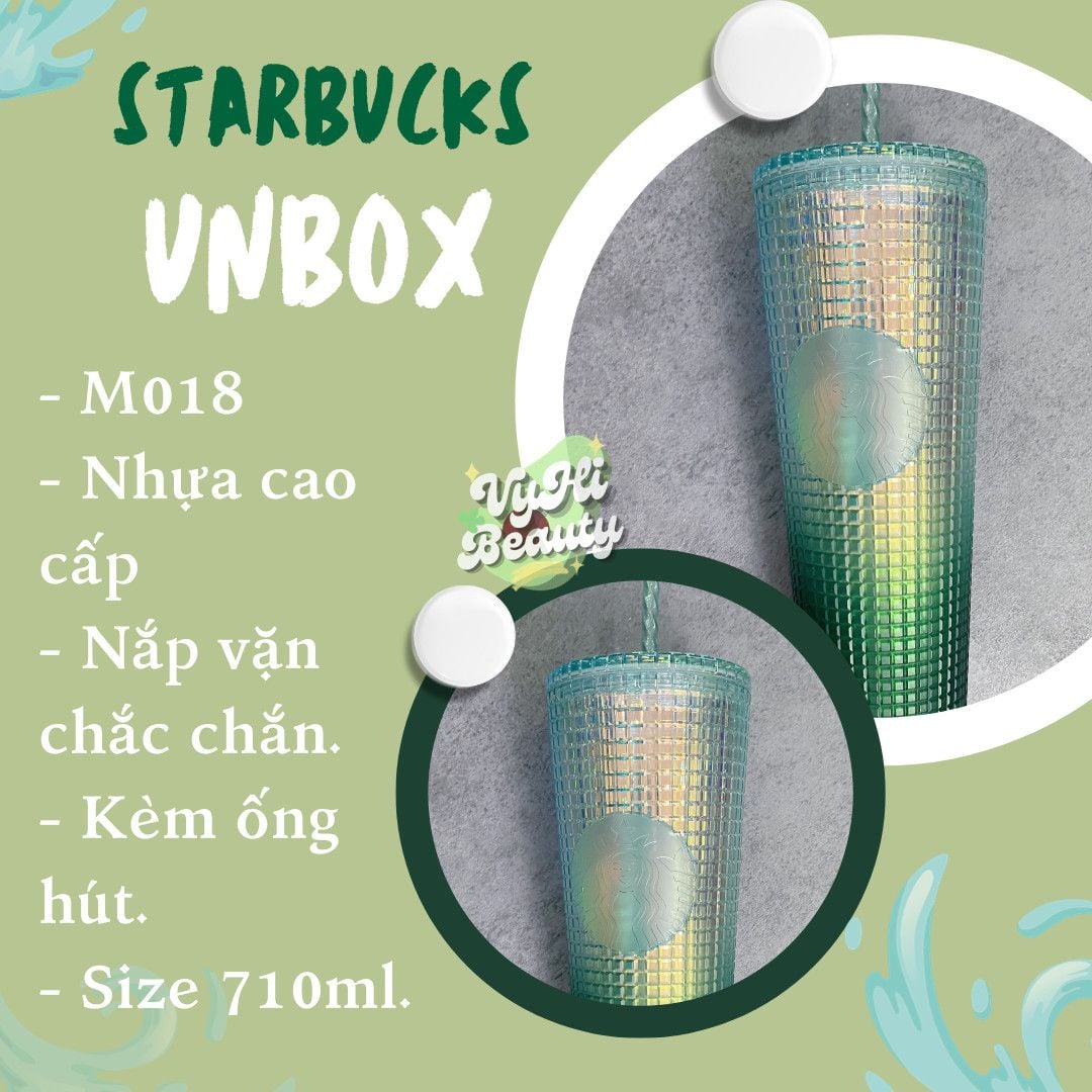 Ly Starbucks Ombre hologram x xanh navy họa tiết vuông 710ml