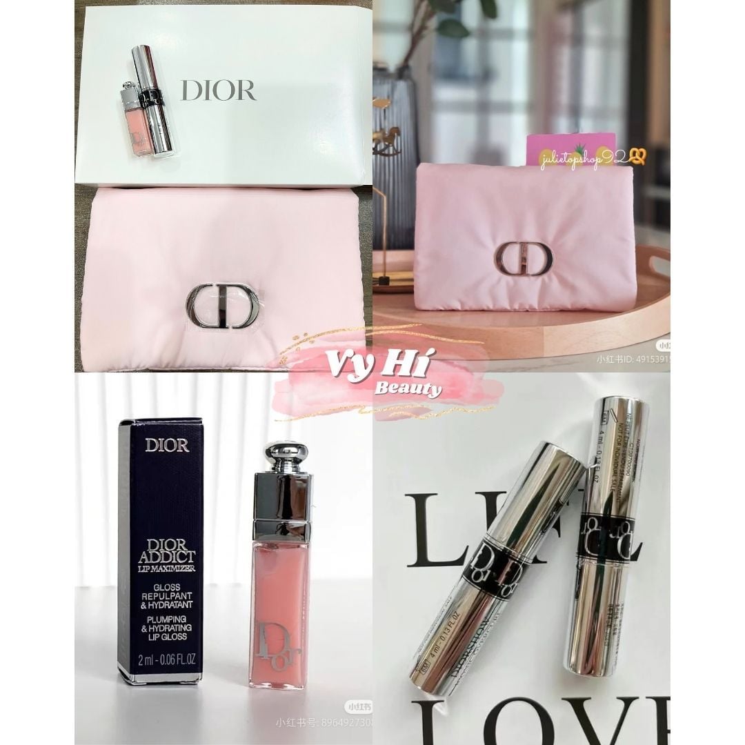 Set Dior gồm 1 mascara mini + 1 son bóng mini + túi cầm tay hồng 21 x 14 x 4 cm