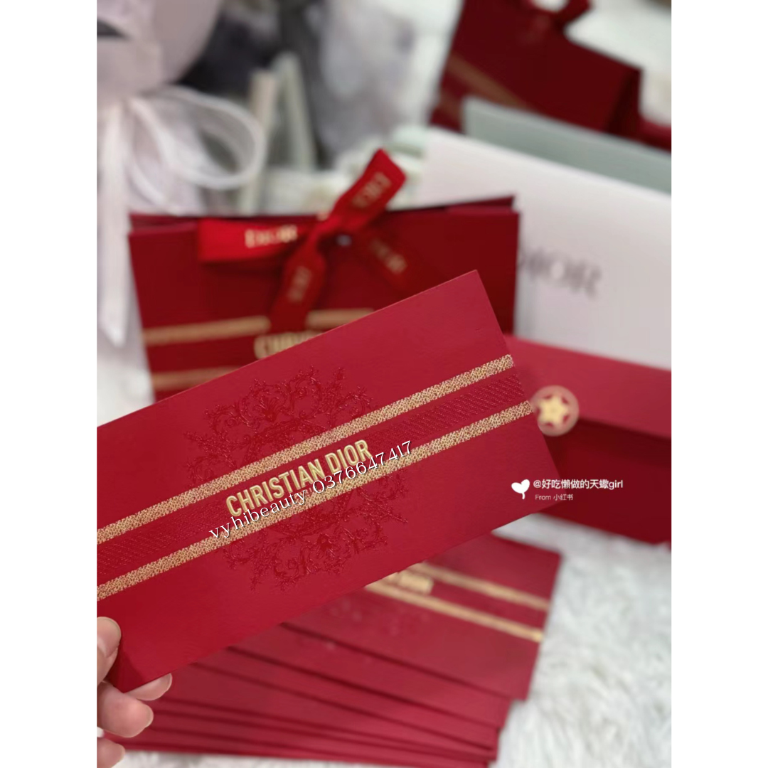 Set bao lì xì Dior đỏ 2 sọc vàng