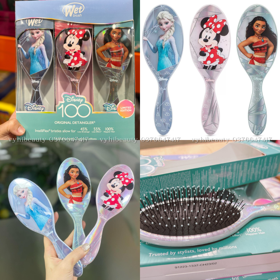 Set lược Wet Brush Orignal Detangler Disney gồm 3 lược: Elsa, Minnie, Moana