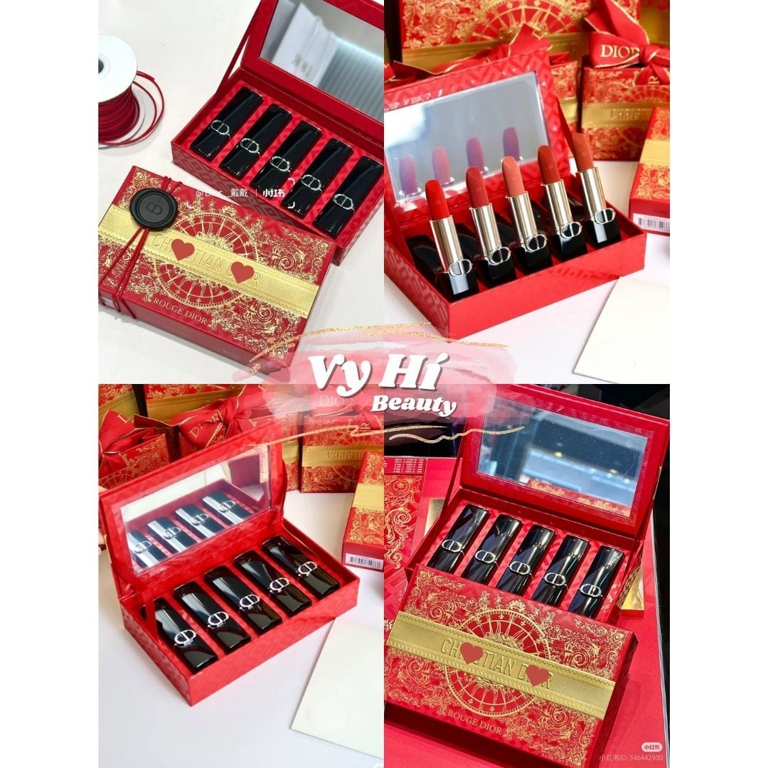 Set son Dior Velvet phiên bản Tết 2025 gồm 5 thỏi: 999, 720, 217, 228, 188