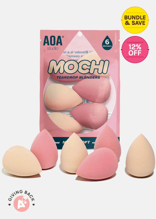 Set mút trang điểm AOA Mochi Teardrop Blenders 6 mút màu nâu hồng