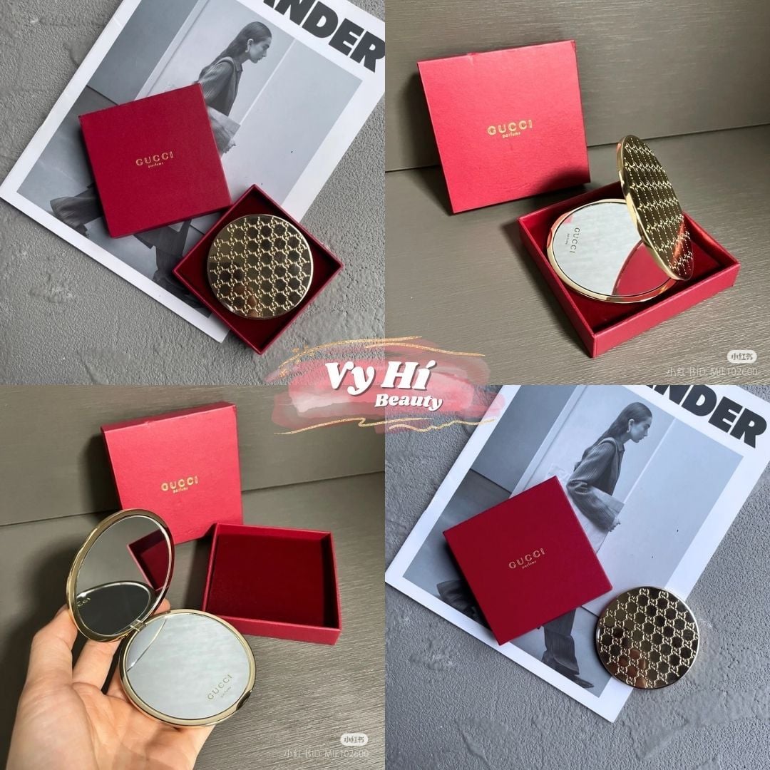 Gương gift Gucci 2 mặt gương kèm túi nhung + box + túi giấy đường kính 7cm