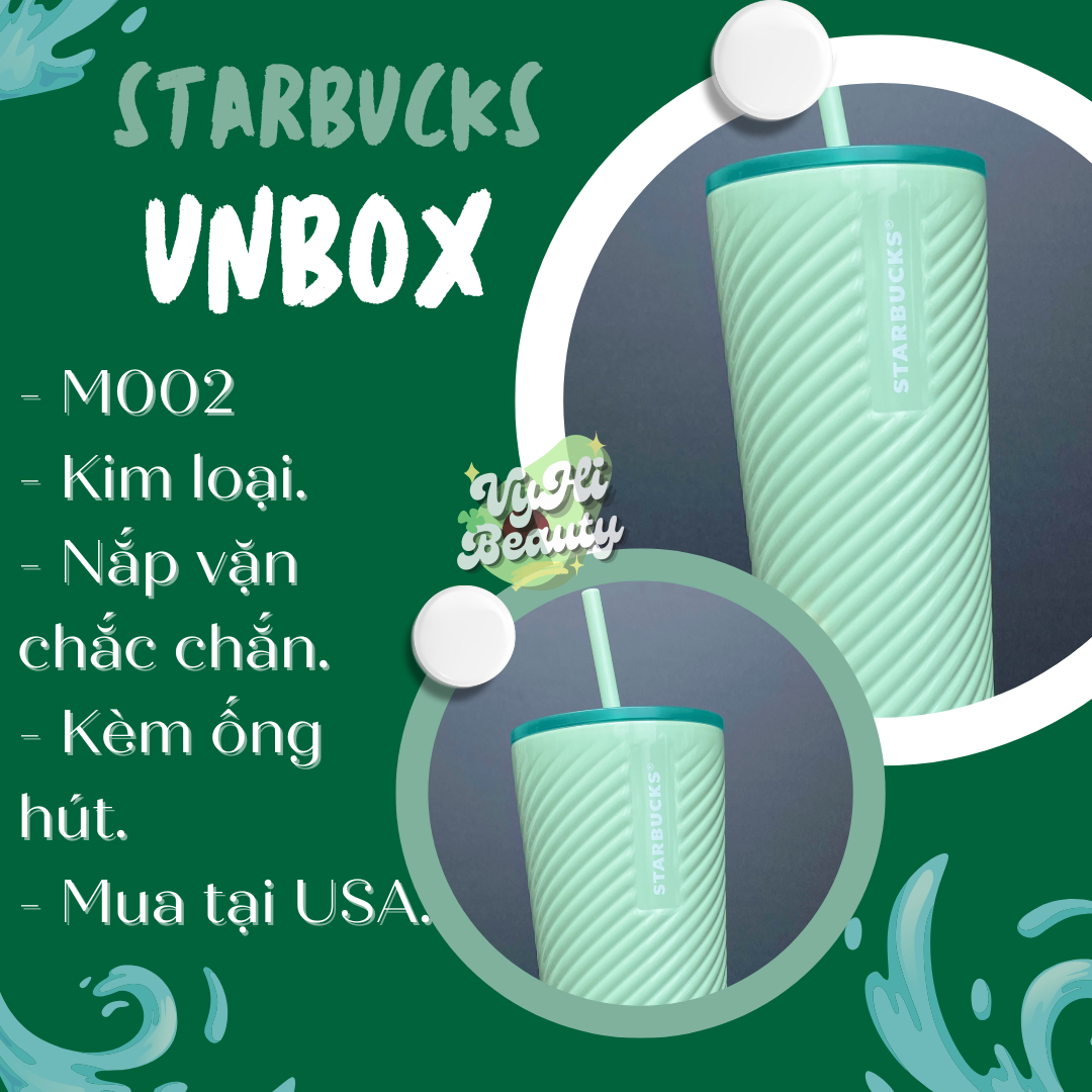 Ly nước Starbucks Diagonal Sage xanh mint 710ml Vy Hí Beauty
