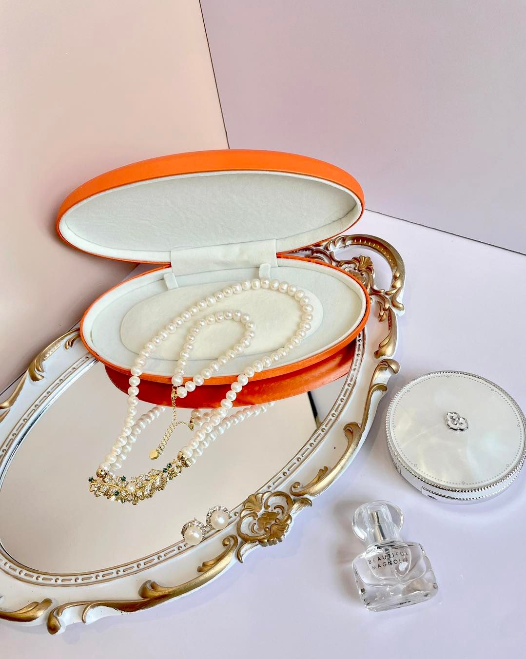 Set trang sức ngọc trai hộp cam gồm 1 dây chuyền + 1 vòng tay + 1 đôi bông tai (CÓ GIẤY KIỂM ĐỊNH)